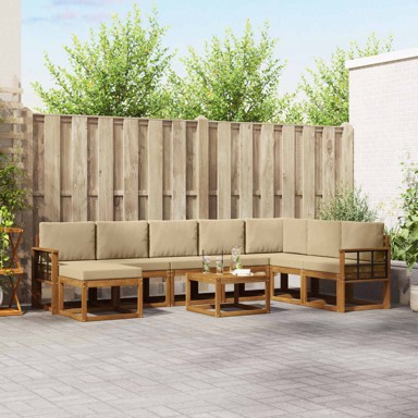 Set vanjskih sofa, 9 kom, s jastucima, prirodna i bež