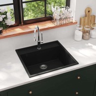 Kuhinjski sudoper s otvorom protiv prelijevanja, crni, granitni, 53 x 50 x 20,3 cm