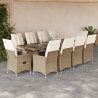 11-dijelni vrtni bistro set, od poliratana, s jastucima, bež