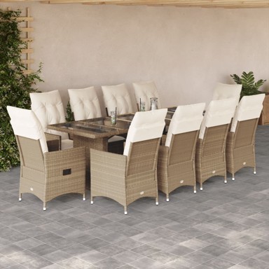 11-dijelni vrtni bistro set, od poliratana, s jastucima, bež