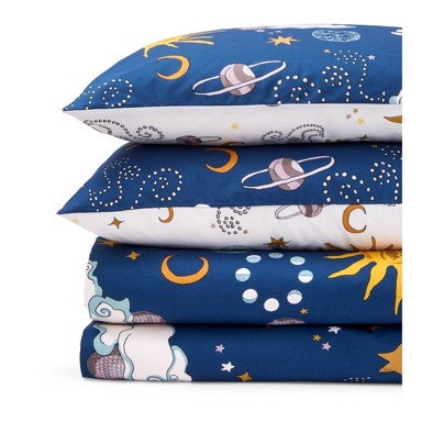 THEIR NIBS Pamučna Posteljina Disco Space 200x200 cm Bijela/plava