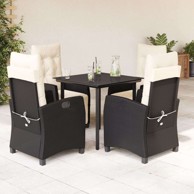 Vrtna garnitura, vrtni blagovaonski set od poliratana s jastucima, crna, 5-dijelni, stol 80 cm