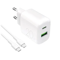 PURO ProLite zidni punjač, USB-A/USB-C, 20 W, s USB-C kabelom od 1,2 m, bijeli