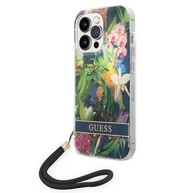 GUESS Tvrda futrola s cvjetnim uzorkom i remenom za Apple iPhone 14 Pro Max