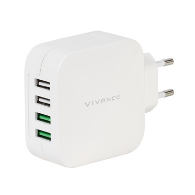 VIVANCO Adapter 37564, 4.8A USBX4 (2X 1A, 2X 2.4A), bijeli
