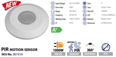 PIR senzor pokreta IP20, 360°