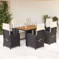 7-dijelni vrtni set s jastucima od poli-ratana, stol 150 cm, crno-krem