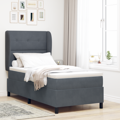 Box Spring krevet s madracem, tamnosivi, 90x190 cm, baršun