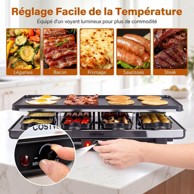 COSTWAY Raclette roštilj 2 u 1 s 8 tavica i drvenim lopaticama, 1400 W, 48 x 24 x 12 cm, crni