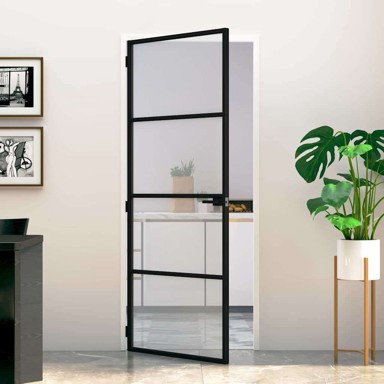 Unutarnja vrata crna, kaljeno staklo i aluminij, Slim, 83 × 201,5 cm