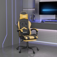 Okretna gaming stolica s osloncem crno-zlatna od umjetne kože