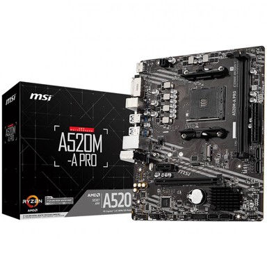 MSI Matična ploča A520M-A PRO, AM4, AMD A520, mATX, 2×DDR4, PCI-E 3.0 x16, M.2, USB 3.2 Gen1, HDMI, DVI-D, LAN, Retail
