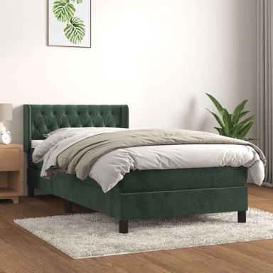 Box Spring krevet s madracem, tamnozeleni, 90x200 cm, baršun