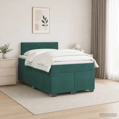 Boxspring krevet s madracem 120 x 190 cm od baršuna, dizajn s rombovima, tamnozeleni