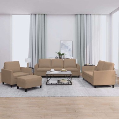 4-dijelni set sofa s jastučićima i tabureom od umjetne kože, boja cappuccina