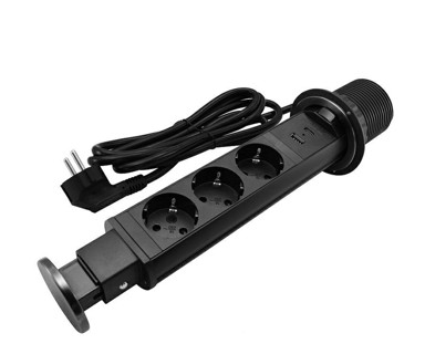 COMMEL Ugradbena utičnica PopUp 235-121, inox, 2m, 3680W/16A, 2xUSB A+C 5V/3,1A