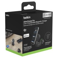 BELKIN UltraCharge magnetski 2-u-1 Qi2 punjač, 25 W, tamnosivi
