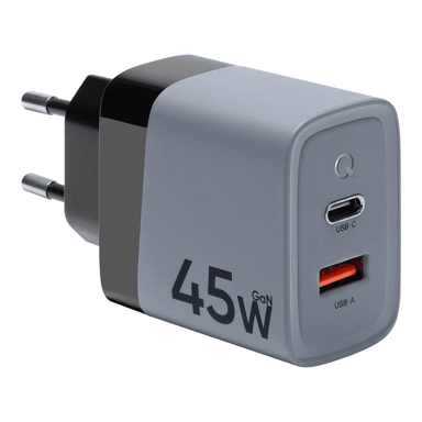 TACTICAL Kućni punjač MicroGrid, QC 45 W, 1× USB-A + 1× USB-C, siva
