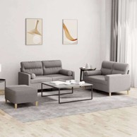 3-dijelni set sofa s jastucima i tabureom tkanine, sivo-smeđa
