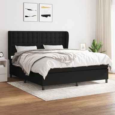 Krevet s oprugama i madracem crni 160x200 cm od tkanine
