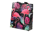 Poklon vrećica, 30,5 x 24,5 x 10 cm, crna, flamingosi