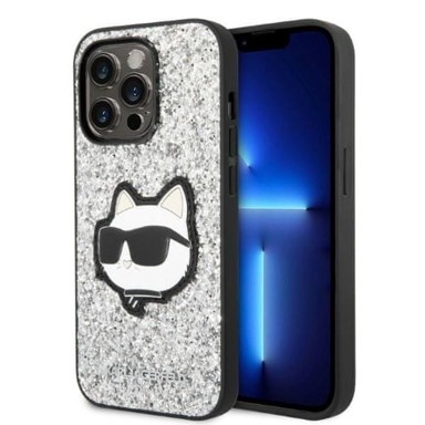 KARL LAGERFELD Futrola Glitter Choupette Patch, iPhone 14 Pro 6.1, srebrna
