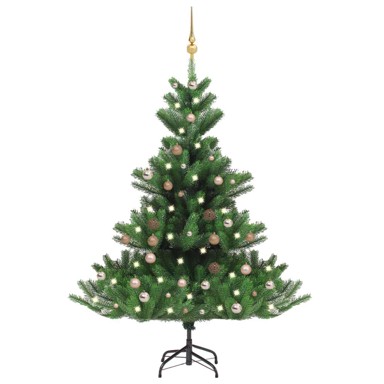 Umjetno drvce kavkaška jela, LED, kuglice, 150x120 cm, zelena, ruže