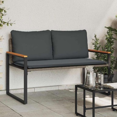 Klupa s jastukom 115 x 65 x 72 cm, ratan, siva i tamno siva
