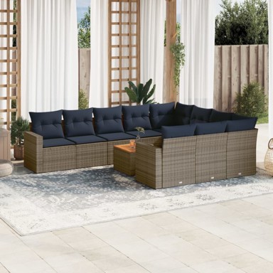 11-dijelni set vrtnih sofa, od poliratana, s jastucima, sivi