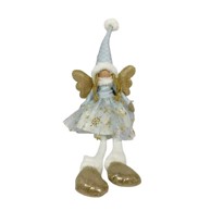 Božićni ukras sjedeći anđeo s LED svjetlom 60 cm plavi