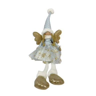 Božićni ukras sjedeći anđeo s LED svjetlom 60 cm plavi