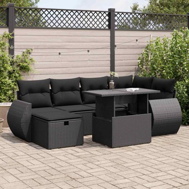 7-dijelni set vrtnih sofa od poliratana s jastucima crni