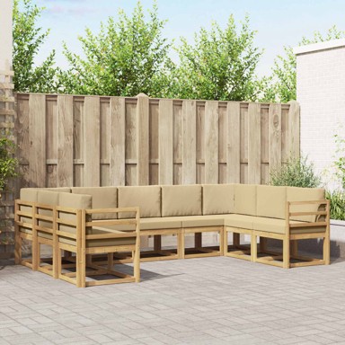 Set vanjskih sofa s jastukom, 9 kom, bijela i bež