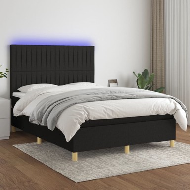 Krevet box spring s madracem LED crni 140x190 cm od tkanine