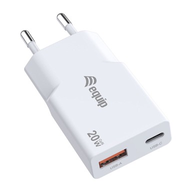 EQUIP GaN Slim zidni punjač, USB-C/USB-A, PD 3.0, 20 W, bijeli