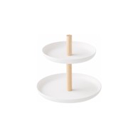 YAMAZAKI Bijeli stalak s 2 zdjele za skladištenje s detaljima od bukovine Tosca