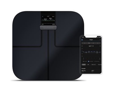 GARMIN Pametna vaga Index S2, do 16 korisnika, Wi-Fi, BT, mjeri težinu, indeks tjelesne mase, masno tkivo, mišićnu masu, crna