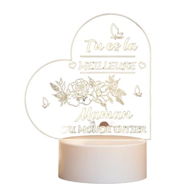 NIKCORP LED noćna lampa SRCE, 3D iluzija s francuskim natpisom, toplo bijelo svjetlo, dimenzije 14 × 14 cm