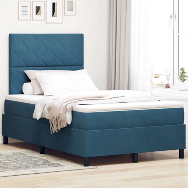 LED boxspring krevet 120x190 cm tkanina, dizajn dijamantskih blokova, tamno plava