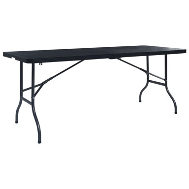 Sklopivi vrtni stol crni 180 x 75 x 72 cm HDPE imitacija ratana