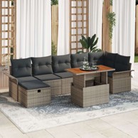 8-dijelni vrtni sofa set sa jastucima, poli rattan, siva