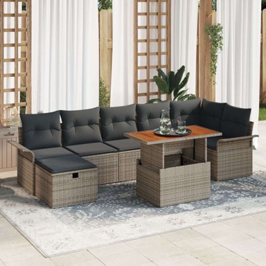 8-dijelni vrtni sofa set sa jastucima, poli rattan, siva