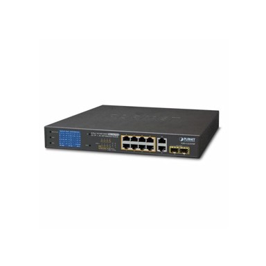 PLANET Switch 8-Port 1GbE RJ45 802.3at PoE 2 Port 1GbE RJ45 2-Port 1G SFP with LCD Monitor