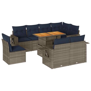 9-dijelni set vrtnih sofa od poliratana, sivi