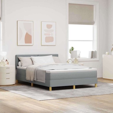 Box Spring krevet s madracem i LED, tkanina, 160x200 cm, svijetlo siva