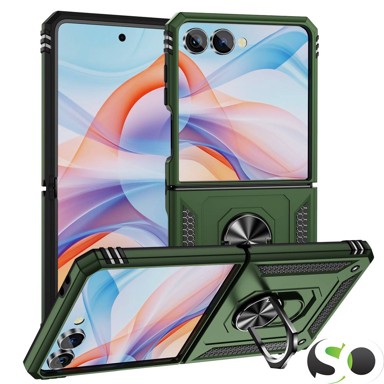 Maskica za Samsung Z Flip7, Anti-Shock Armor, s magnetnim stalkom, zelena