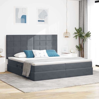 Krevet s LED lampicom i pohranom 200 x 200 cm baršun, tamnosivi