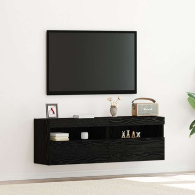 TV zidne jedinice s LED svjetlima, 2 kom, crni hrast, 60x30x40 cm