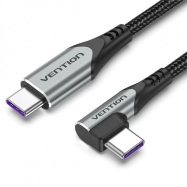 VENTION USB 2.0 C na C kabel, kutni konektor, 5A, 1 m, sivi