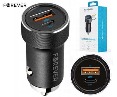 FOREVER Auto punjač CC-06, 20 W, 12–24 V, Quick Charge, plastika, crna